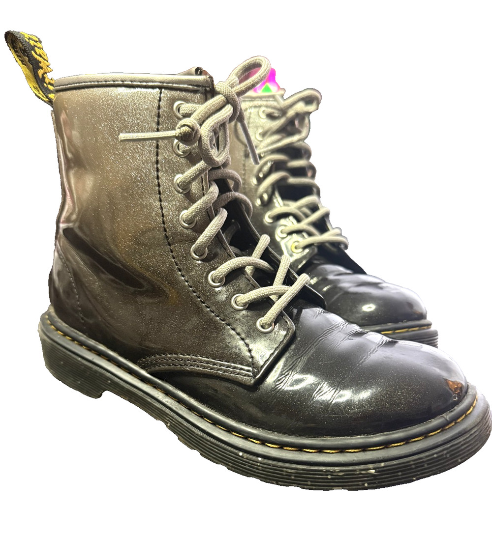 Dr Martens 1460 T Black / Silver Glitter Combat Boots Kids Sz US 2 EU 33 Doc